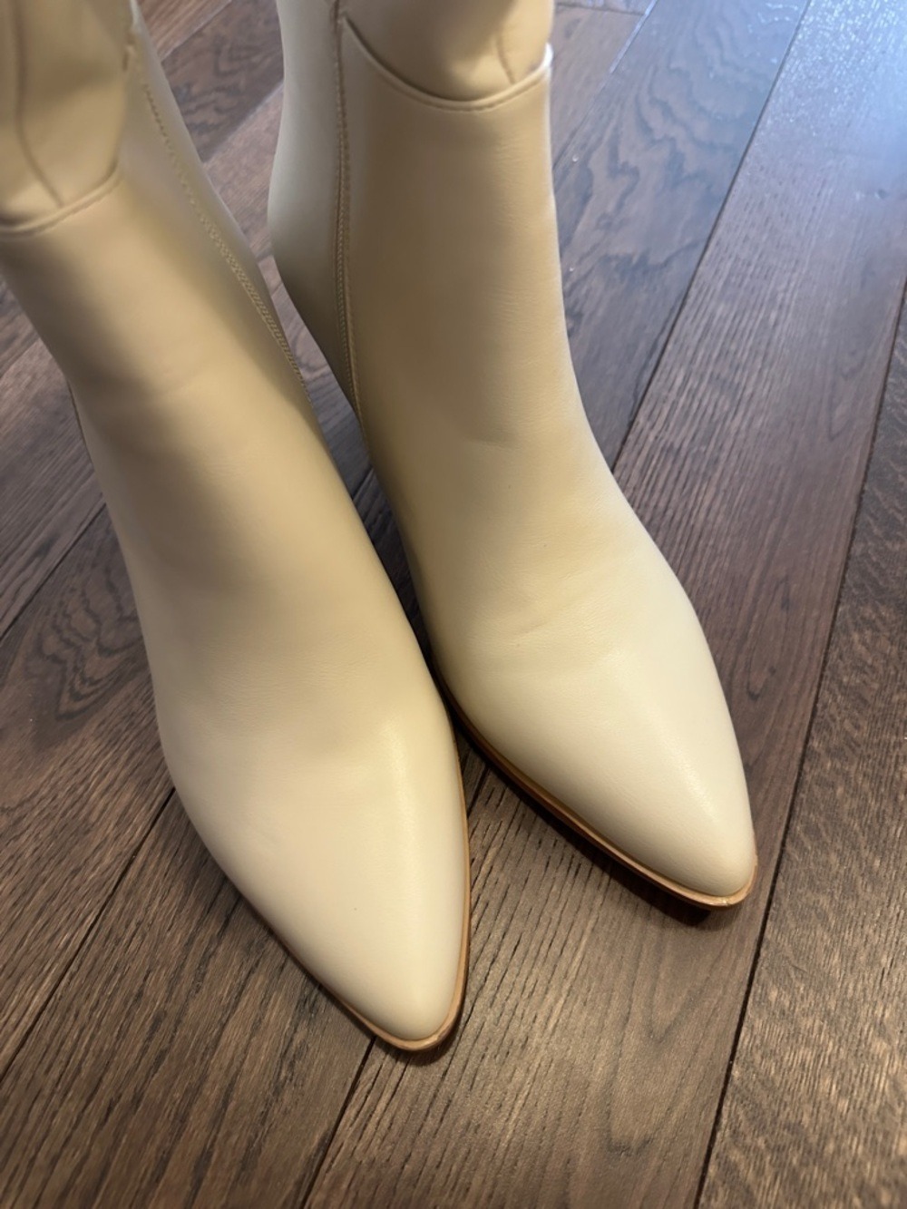 Knee High Pointed Toe Low Kitten Heel Cream Ecru Boots - Picture 3 of 9